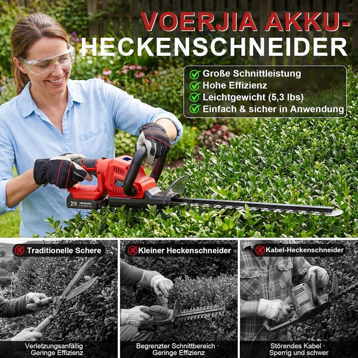 Taille-haies sans fil 21V 50cm avec poignée rotative - Jusqu'à 34% de remise
