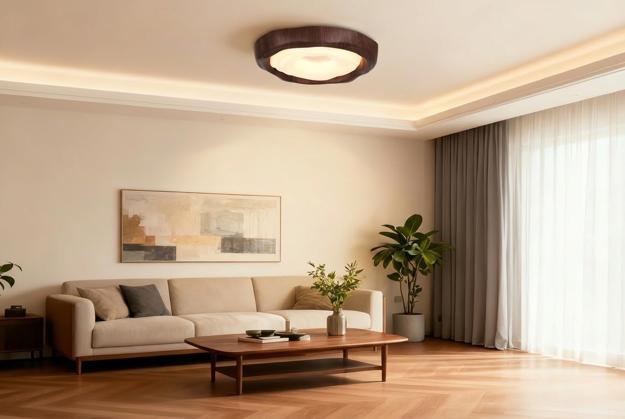 Plafonnier LED Noyer 42cm 25W avec télécommande - Jusqu'à -34%