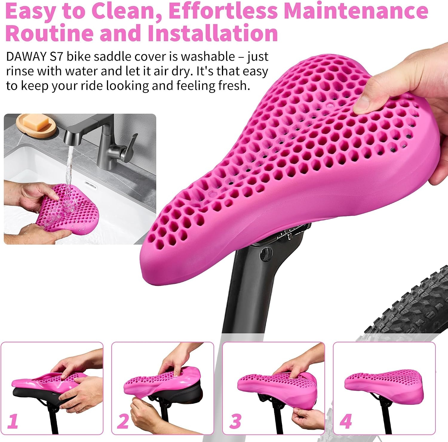 Housse de selle de vélo en gel rose - Jusqu'à -57% sur votre confort