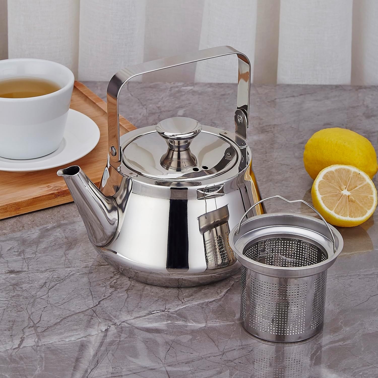 Théière inox 1,2L avec infuseur - Design minimaliste - Jusqu'à -27%