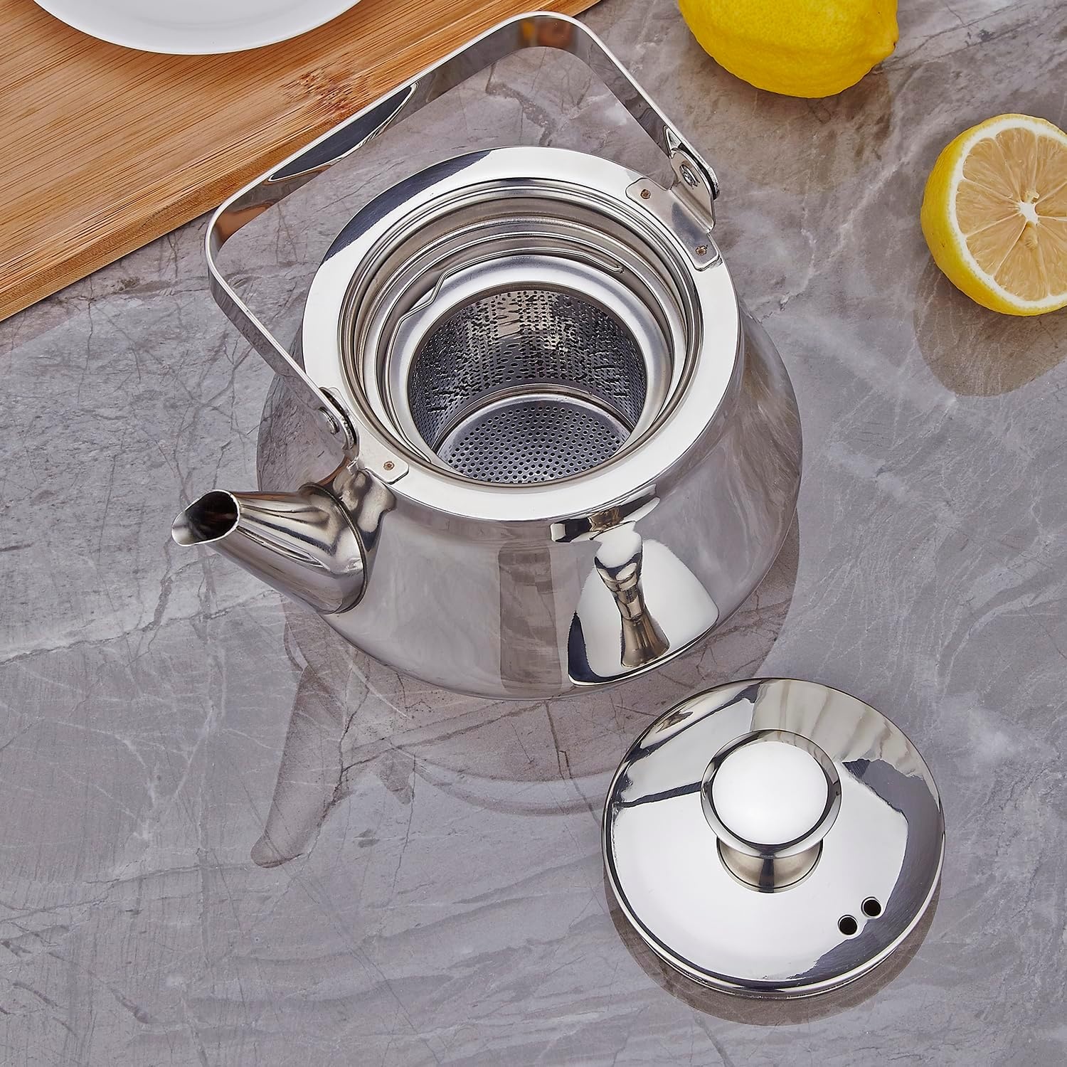 Théière inox 1,2L avec infuseur - Design minimaliste - Jusqu'à -27%