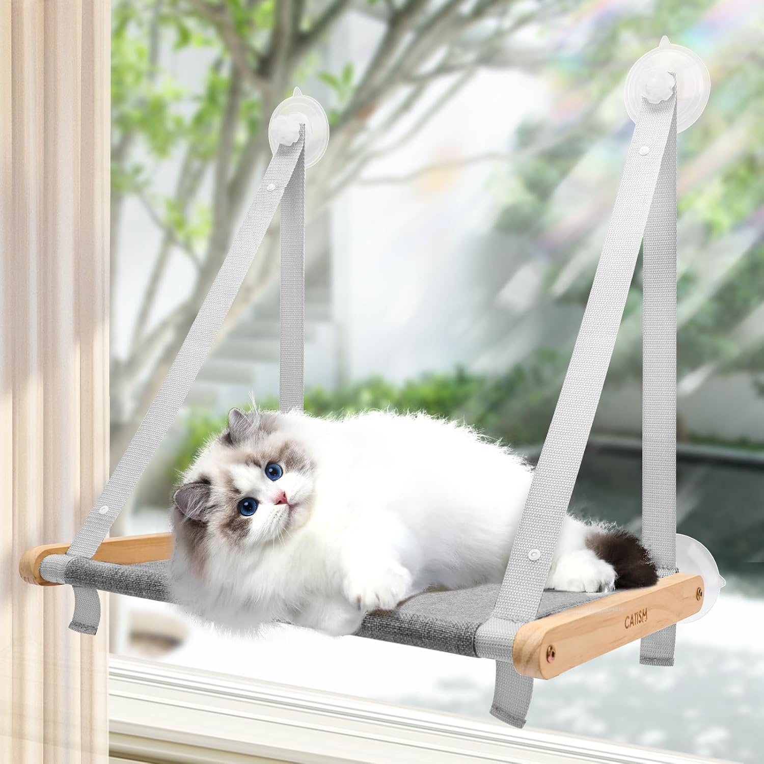 Hamac de fenêtre pour chat en bois pliable - Gris - Jusqu'à 32% de remise