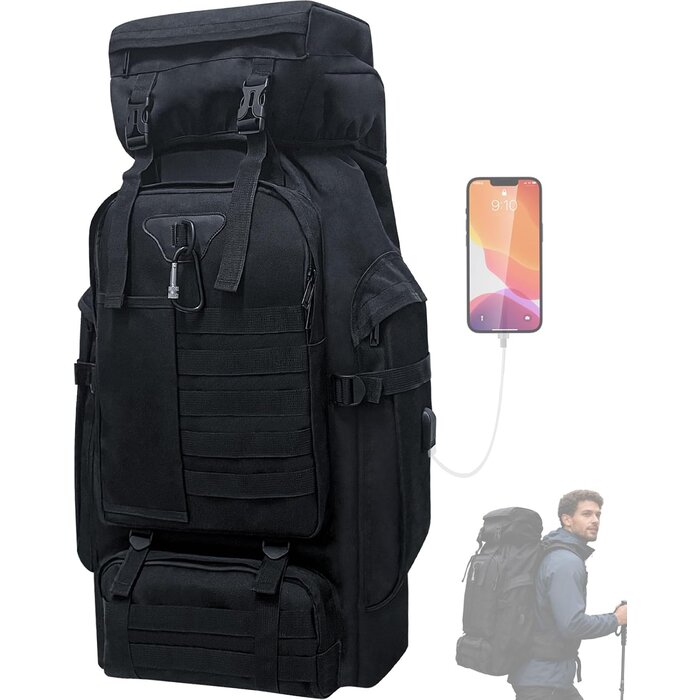 Sac à dos randonnée 80L militaire - Noir - Jusqu'à -32% sur votre équipement