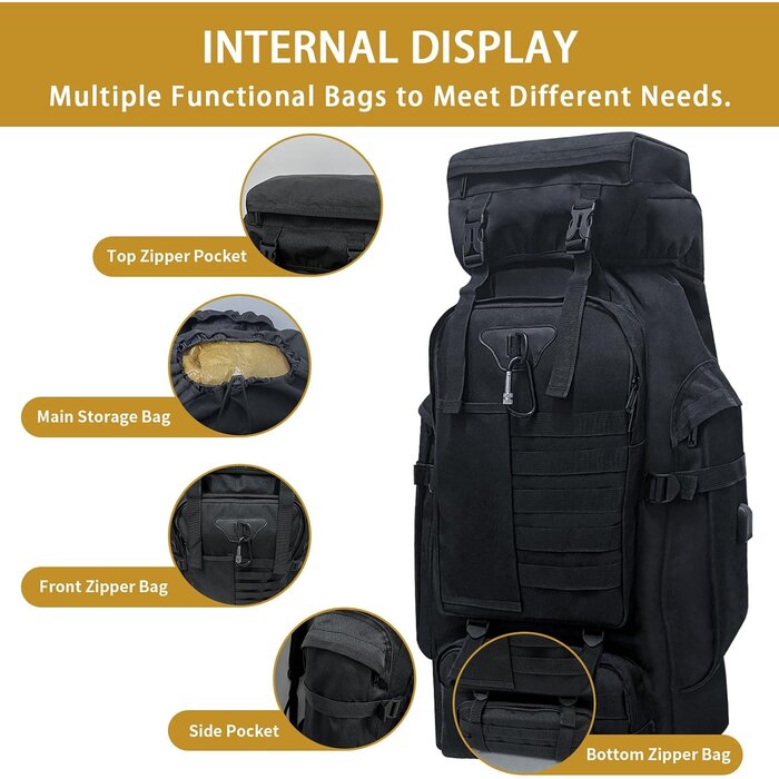 Sac à dos randonnée 80L militaire - Noir - Jusqu'à -32% sur votre équipement
