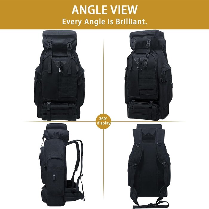 Sac à dos randonnée 80L militaire - Noir - Jusqu'à -32% sur votre équipement