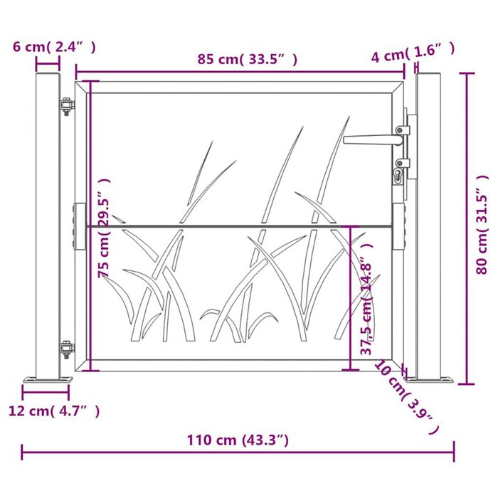Vidaxl Portillon de jardin acier motif végétal 105x80 cm - Jusqu'à -35%