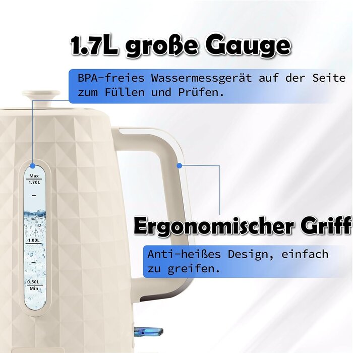 Bouilloire électrique 1,7 L - Beige - Jusqu'à -30% sur votre équipement