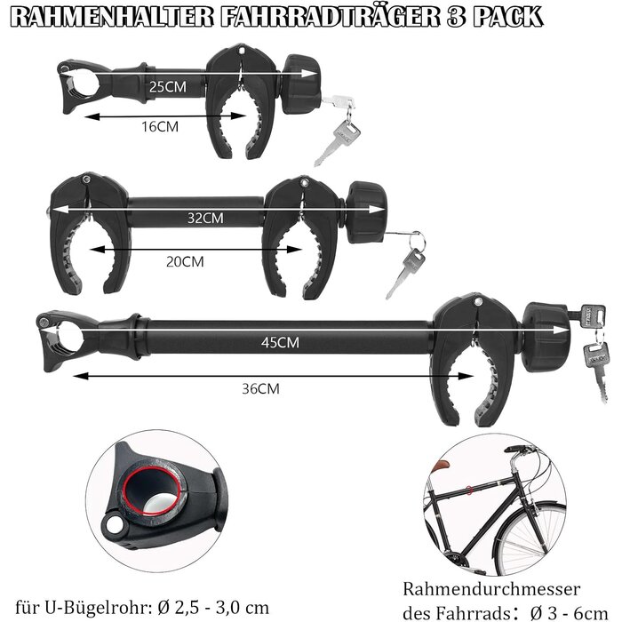 Lot de 3 bras de fixation pour porte-vélos verrouillables - Jusqu'à -34%