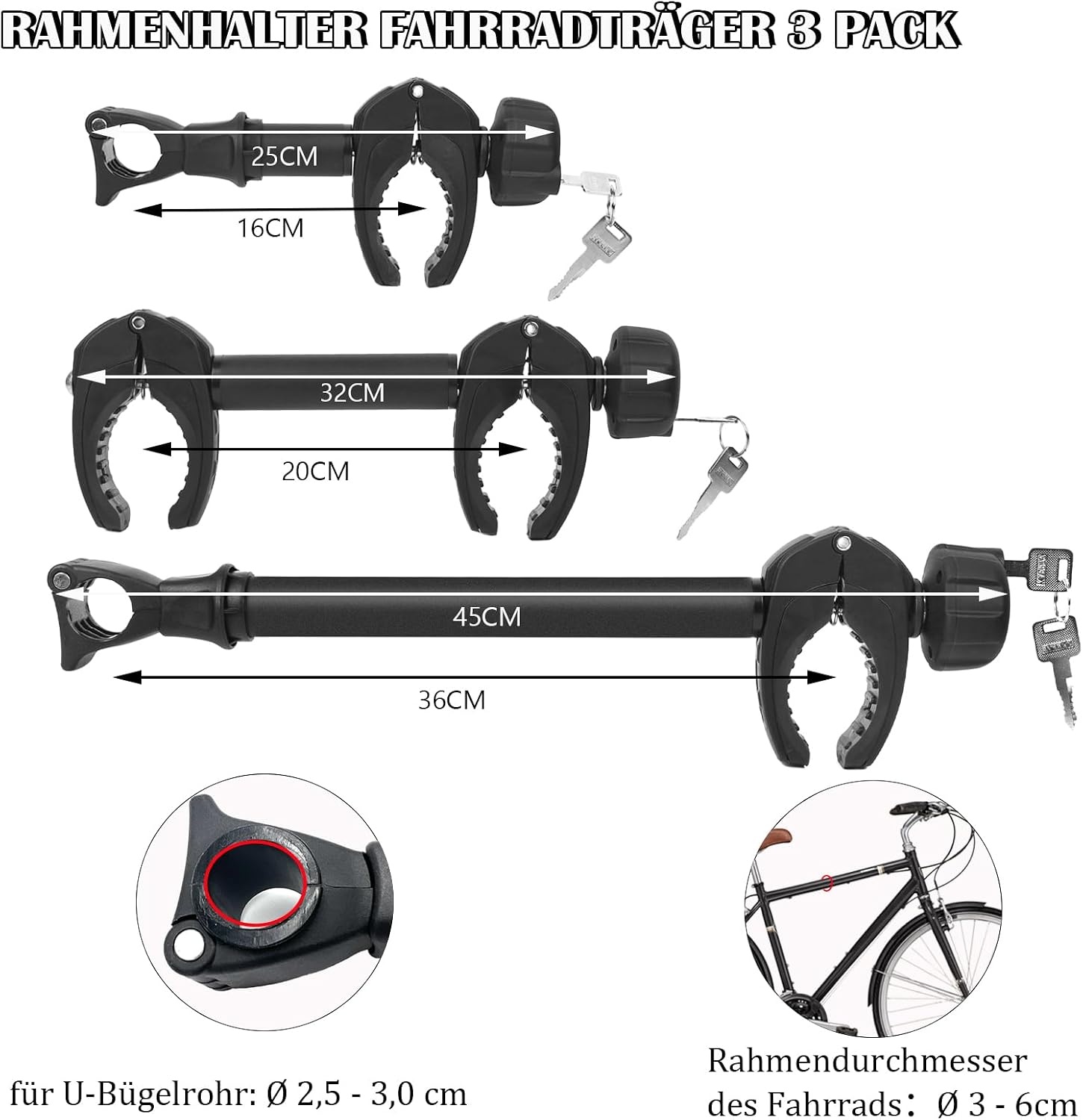 Lot de 3 bras de fixation pour porte-vélos verrouillables - Jusqu'à -34%