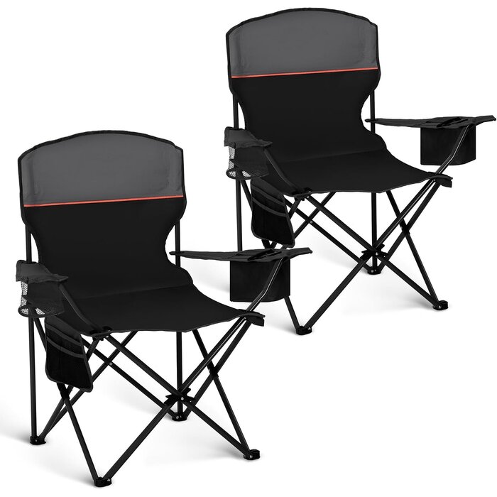 Lot de 2 chaises de camping pliables avec glacière - Noir - Jusqu'à -29%