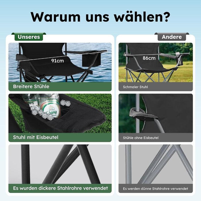 Lot de 2 chaises de camping pliables avec glacière - Noir - Jusqu'à -29%