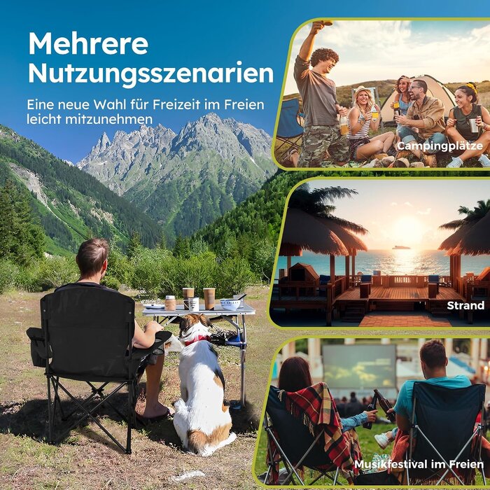 Lot de 2 chaises de camping pliables avec glacière - Noir - Jusqu'à -29%