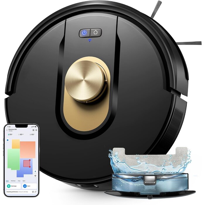 Robot aspirateur laveur 3-en-1 LiDAR 5000 Pa - Noir - Jusqu'à -35%