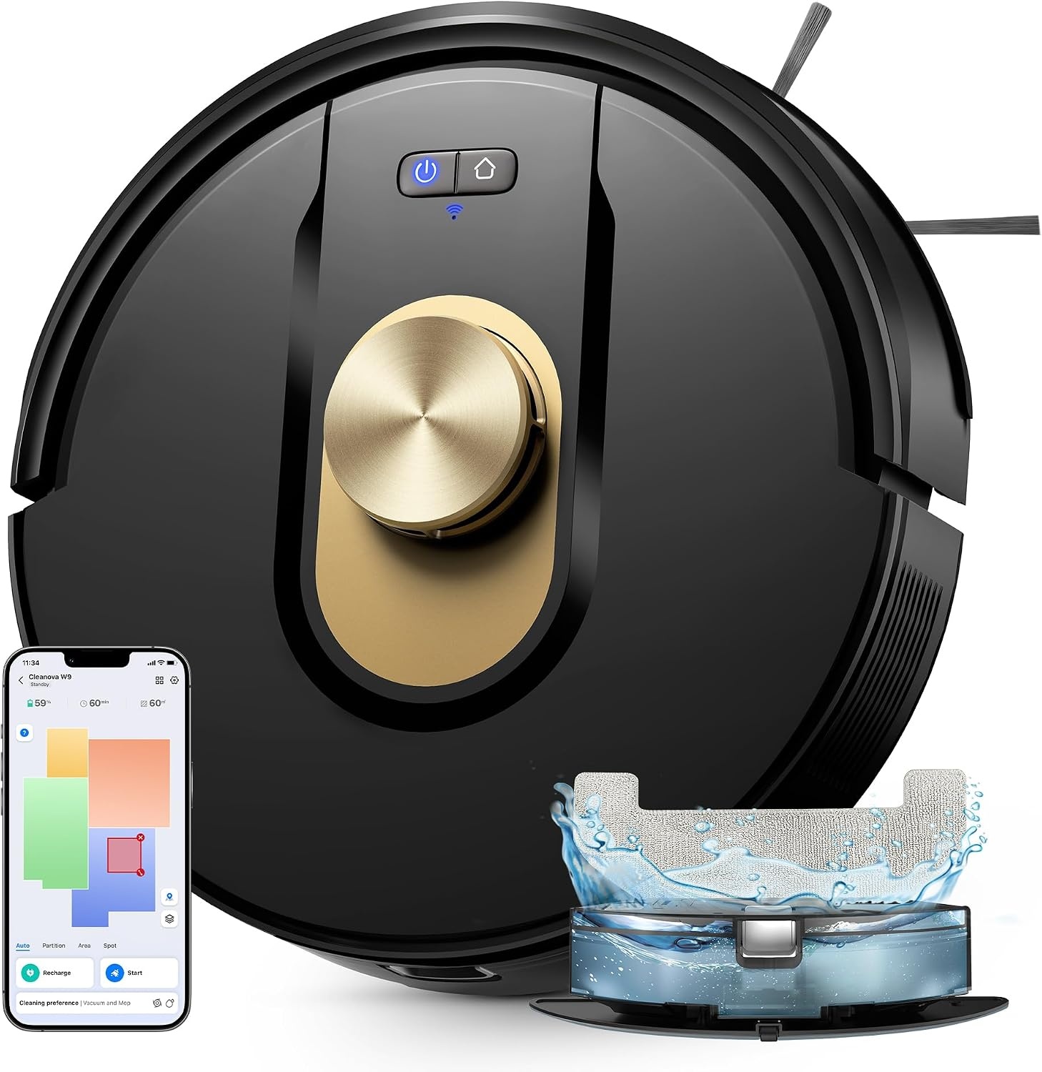 Robot aspirateur laveur 3-en-1 LiDAR 5000 Pa - Noir - Jusqu'à -35%
