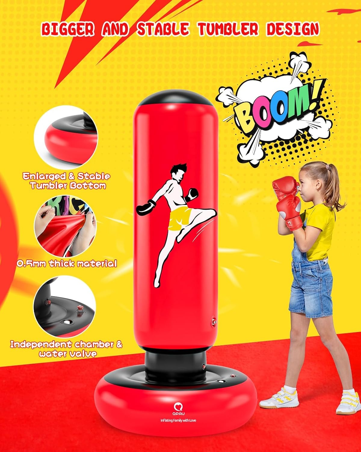 Sac de frappe gonflable enfant 168 cm avec gants - Jusqu'à -32%