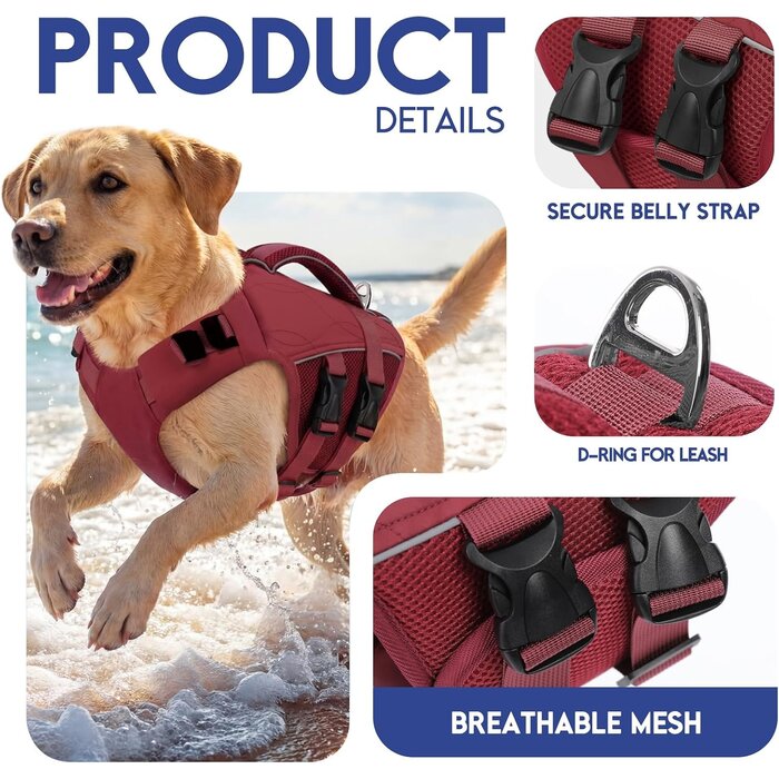 Gilet de sauvetage pour chien XL - Rouge vin - Jusqu'à 33% de réduction