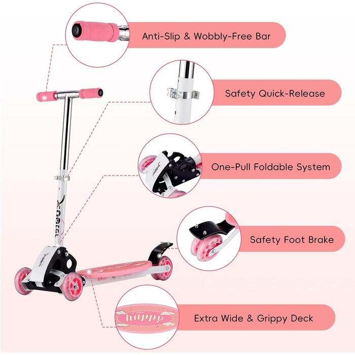Trottinette rose pour enfants - Légère et compacte - Jusqu'à 31% de réduction