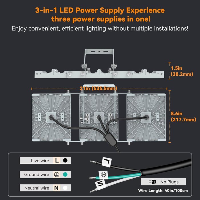 Projecteur LED 300W 30000lm - 3 têtes orientables - Jusqu'à -29%