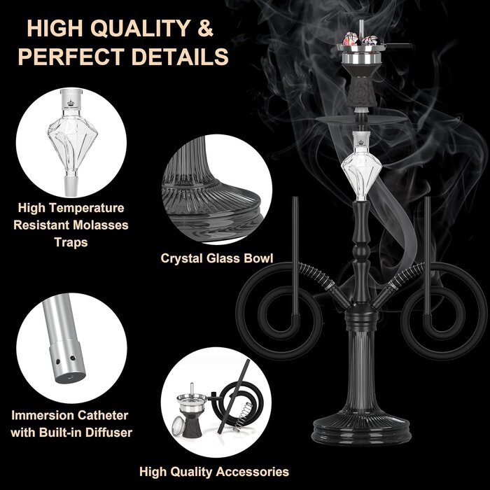 Chicha 77 cm aluminium 2 tuyaux - Noir - Jusqu'à 34 % de réduction