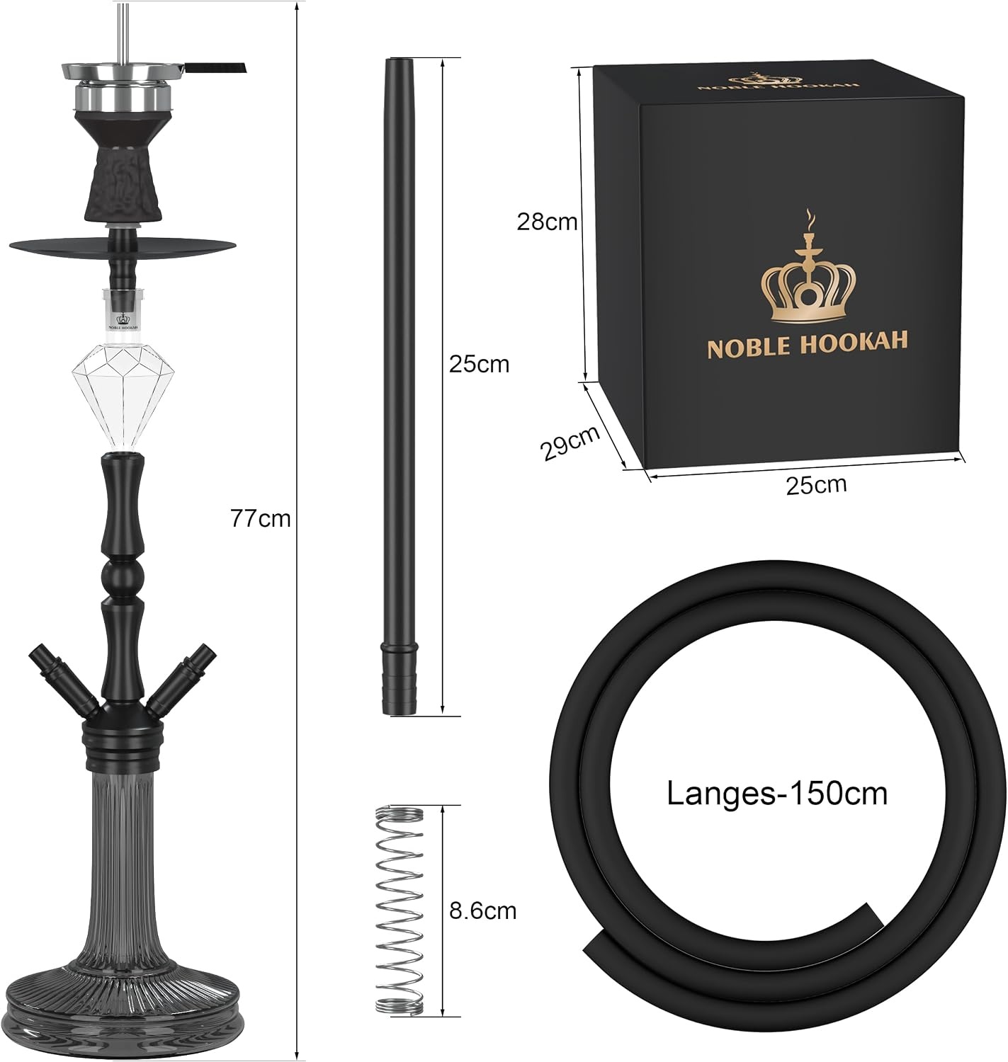 Chicha 77 cm aluminium 2 tuyaux - Noir - Jusqu'à 34 % de réduction