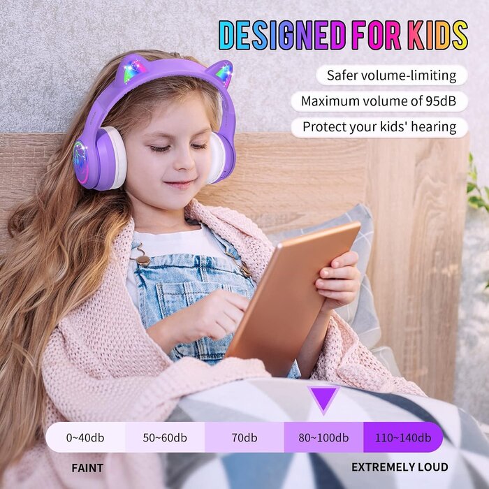 Casque Bluetooth Enfant Oreilles de Chat Violet - Jusqu'à 31% de réduction