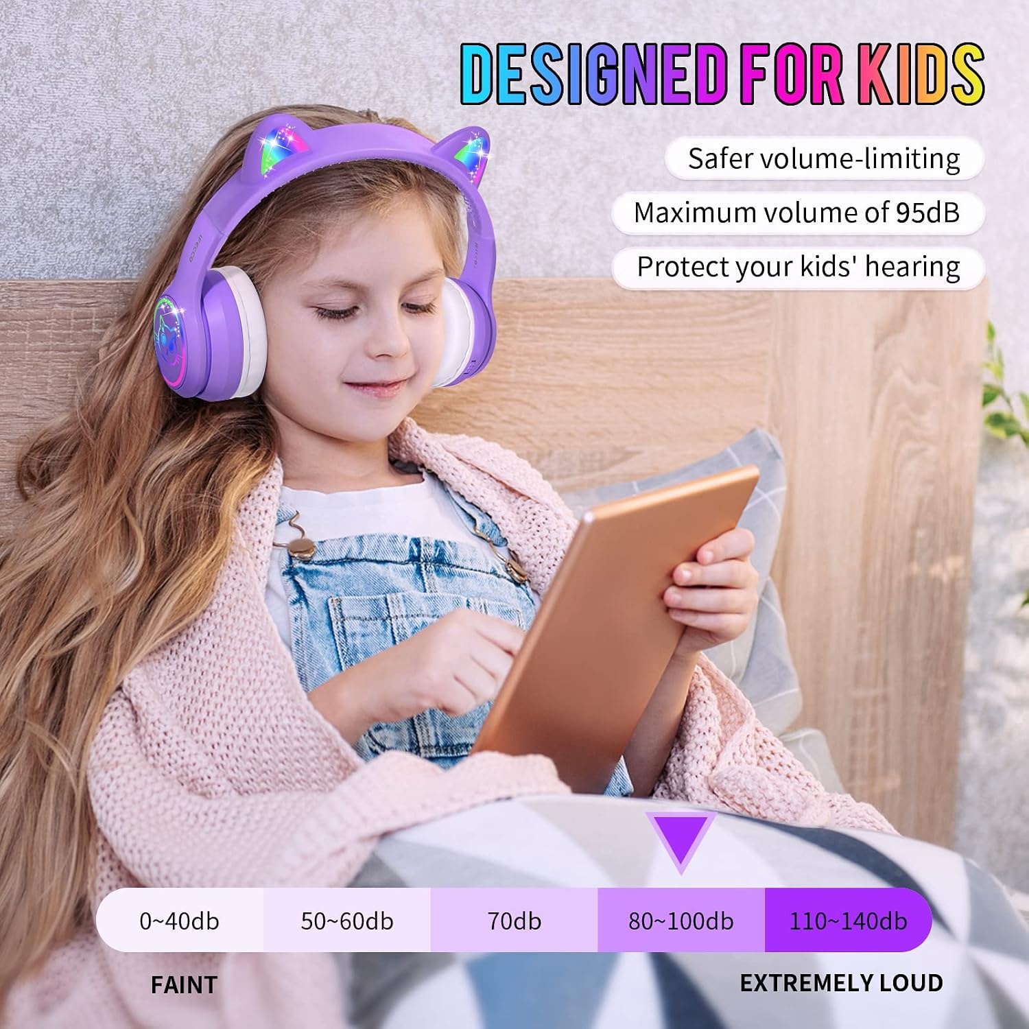 Casque Bluetooth Enfant Oreilles de Chat Violet - Jusqu'à 31% de réduction