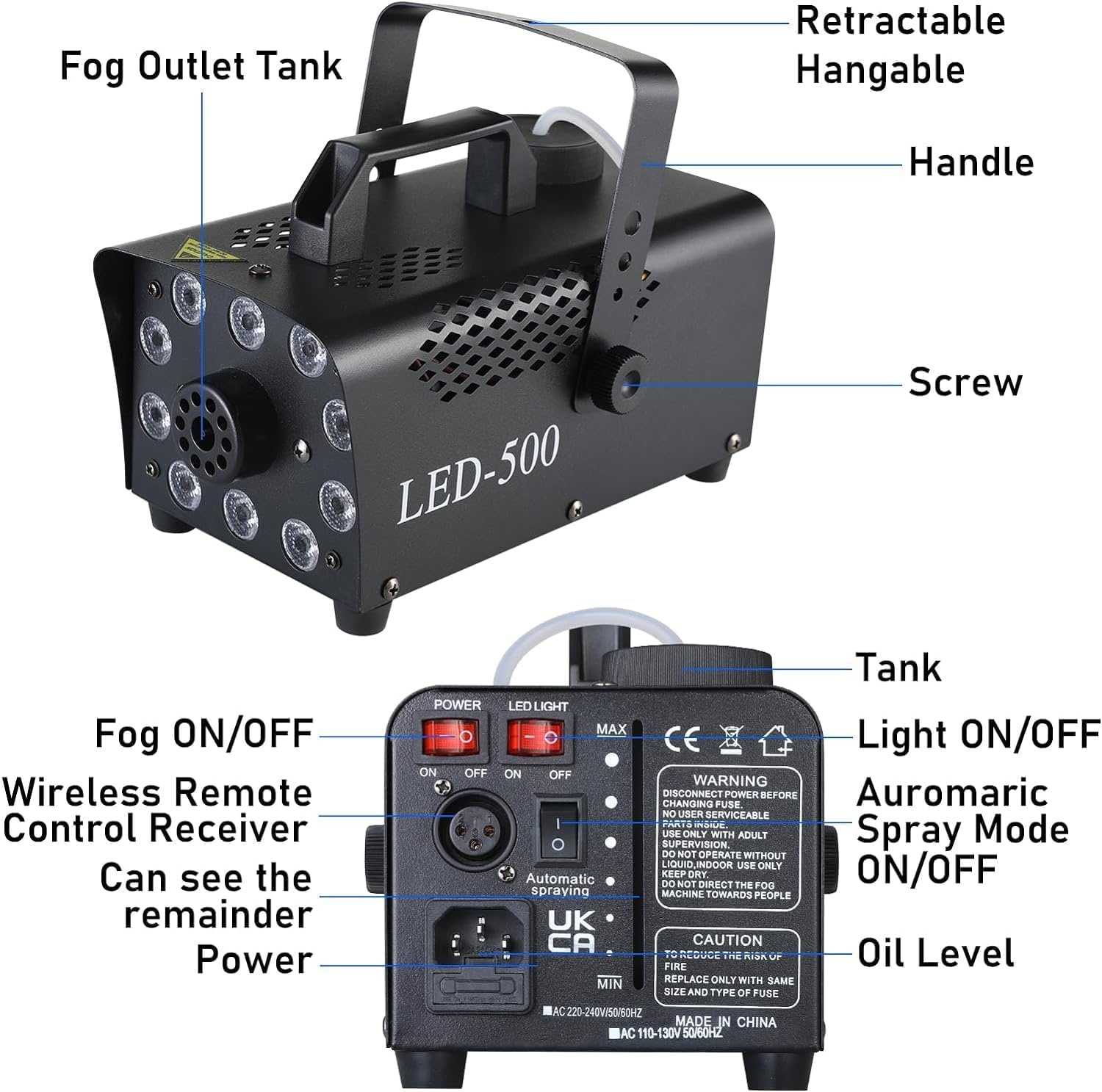 Mini machine à fumée 500W LED - Télécommandée - Jusqu'à 34% de remise