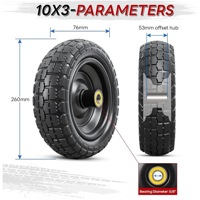 Lot de 2 roues increvables 10x3-6 pour diable et brouette - Jusqu'à 29% de remise