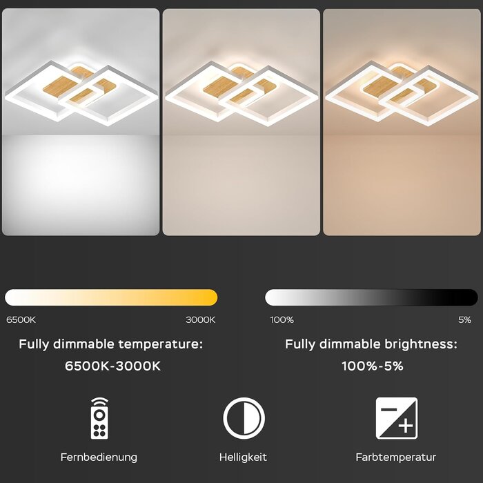 Plafonnier LED 65 cm Dimmable Bois & Blanc - Jusqu'à 59% de réduction