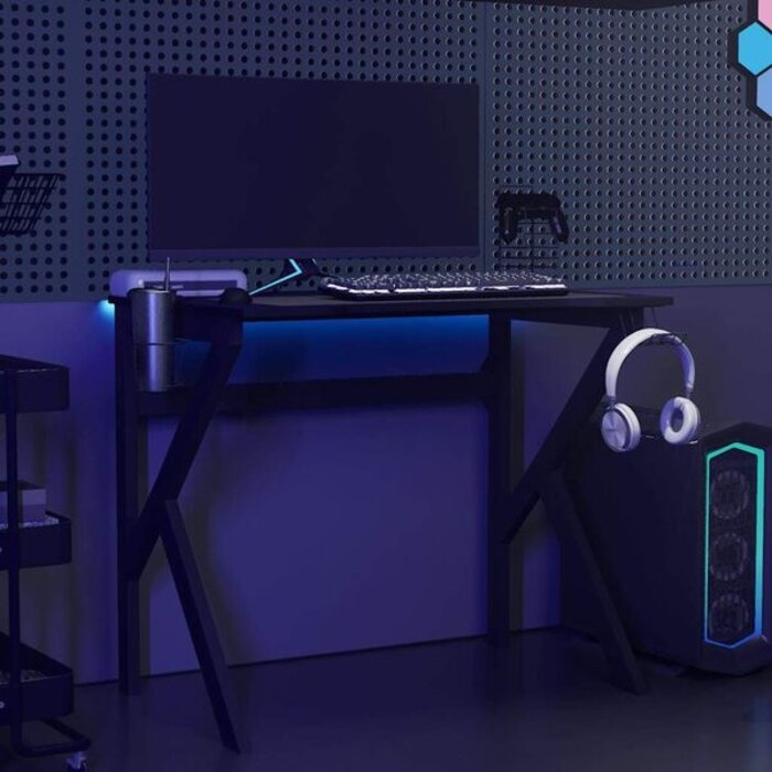 Bureau Gaming Ergonomique Pieds en K 90x60cm - Noir - Jusqu'à 34% de remise