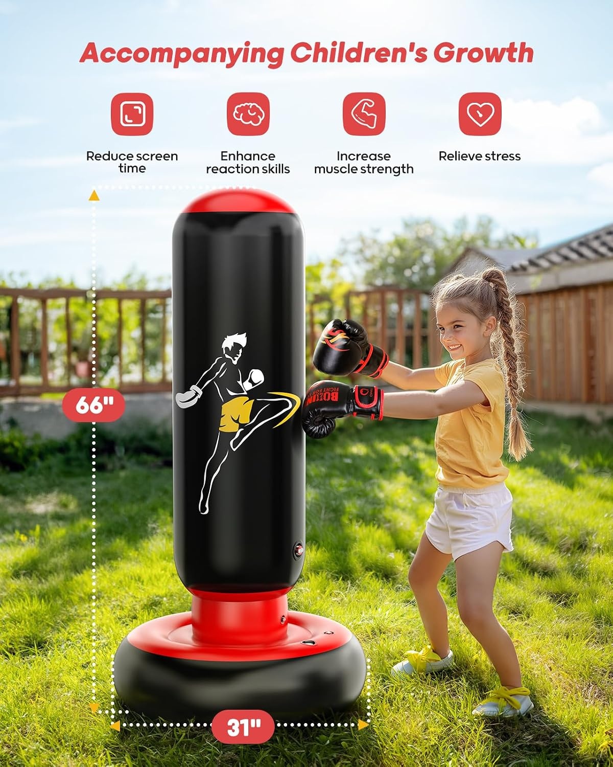 Sac de frappe gonflable pour enfants, 168 cm - Jusqu'à 29% de réduction