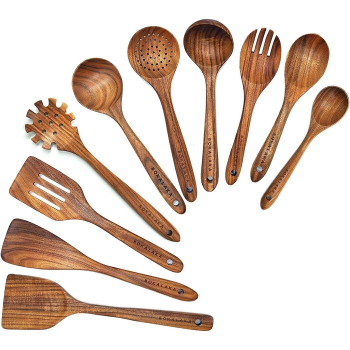Set de 10 ustensiles de cuisine en bois de teck - Jusqu'à 28% de remise