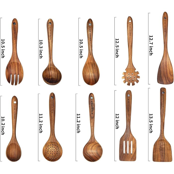 Set de 10 ustensiles de cuisine en bois de teck - Jusqu'à 28% de remise