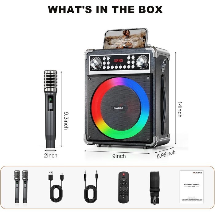 Machine de karaoké avec 2 micros sans fil et LED - Jusqu'à 34% de réduction