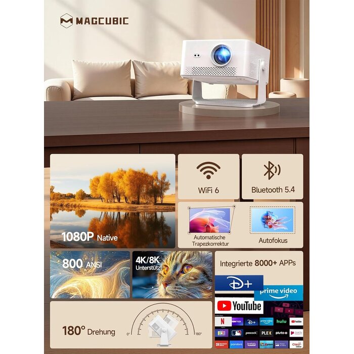 Projecteur 1080P Smart Android 14 - Rotation 180° - Jusqu'à -35% en Outlet