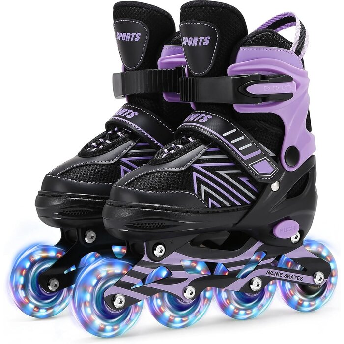 Rollers enfants ajustables - Roues lumineuses - Noir/Violet - Jusqu'à -28%