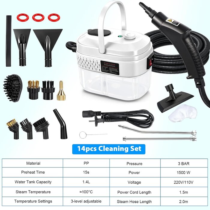 Nettoyeur vapeur 1500W 1400ml - 14 accessoires - Jusqu'à -29% de réduction