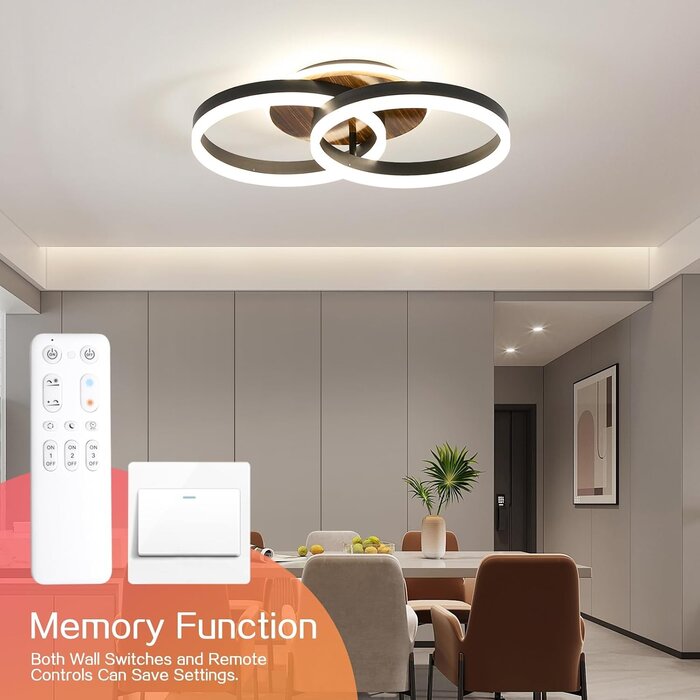 Plafonnier LED 50cm Noir et Bois - Intensité réglable - Jusqu'à -29%