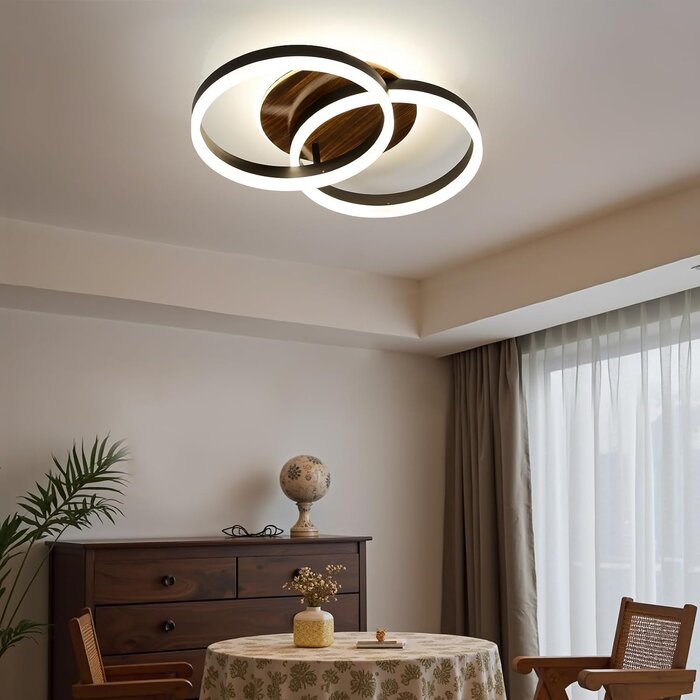 Plafonnier LED 50cm Noir et Bois - Intensité réglable - Jusqu'à -29%