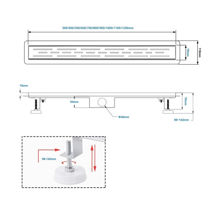 Caniveau de douche inox 110 cm extra-plat - Jusqu'à 34 % de remise