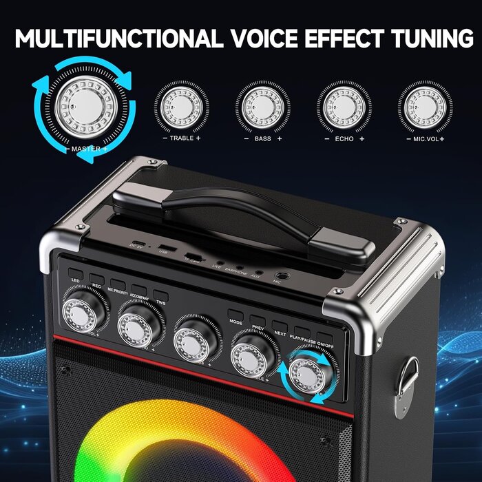 Système karaoké portable 100W avec 2 micros - Jusqu'à 30% de remise