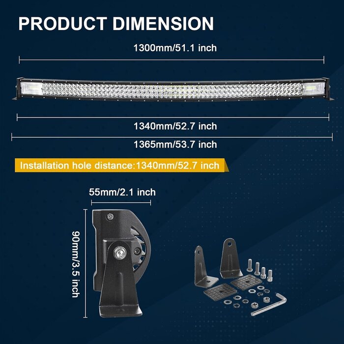 Rampe LED Incurvée 52 pouces 675W Tout-Terrain - Jusqu'à -35% d'économie