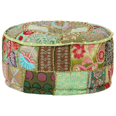 Vidaxl Pouf rond patchwork en coton vert - Fait main - Jusqu'à 33% de remise