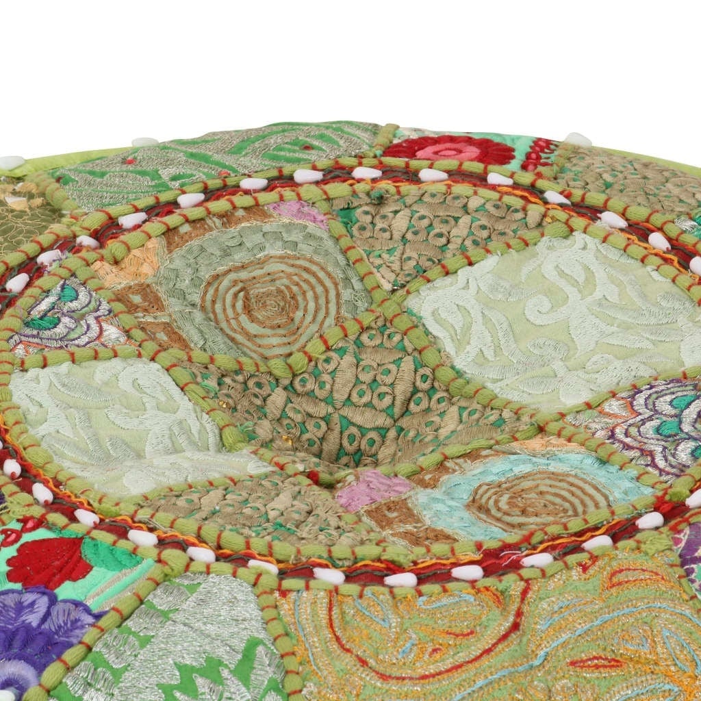 Vidaxl Pouf rond patchwork en coton vert - Fait main - Jusqu'à 33% de réduction