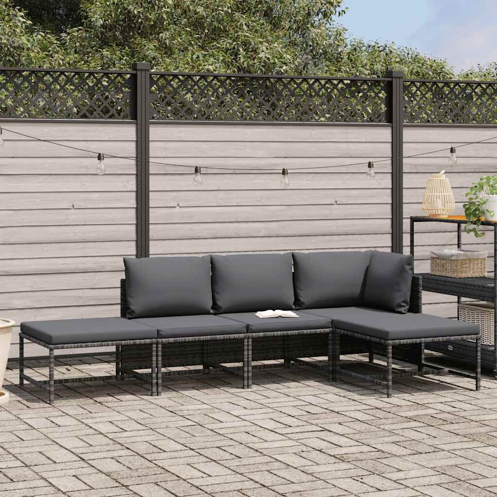 Vidaxl Salon de jardin 5 pièces en rotin PE gris - Jusqu'à 35% de réduction