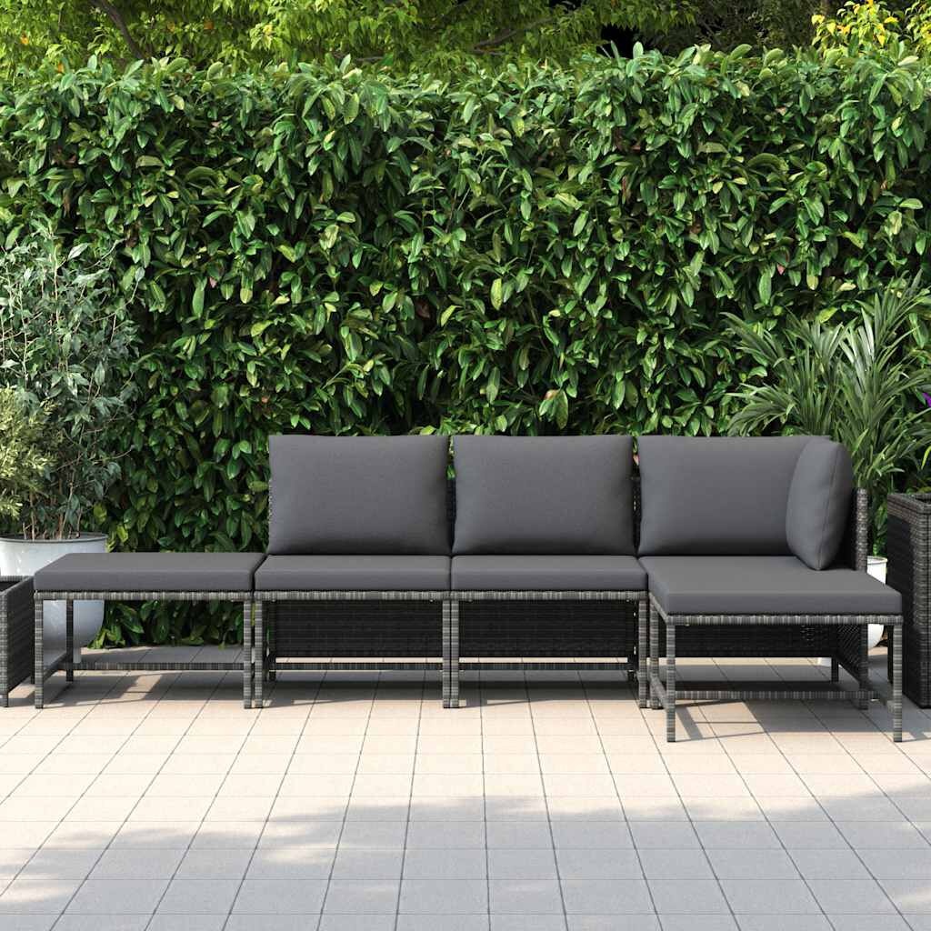 Vidaxl Salon de jardin 5 pièces en rotin PE gris - Jusqu'à 35% de réduction