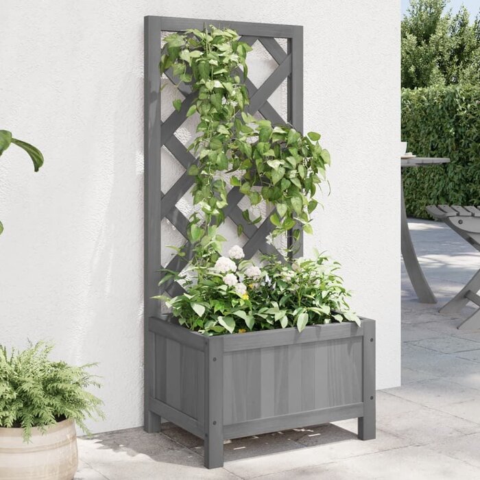 Vidaxl Jardinière avec treillis en bois d'épicéa - Gris - Jusqu'à 32% de réduction