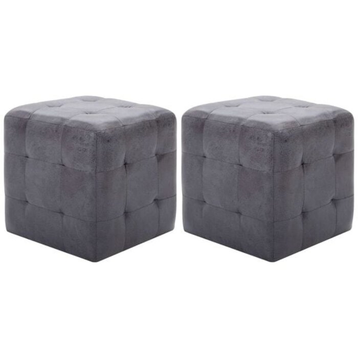 Lot de 2 poufs carrés en suédine grise - Jusqu'à -34% sur le prix