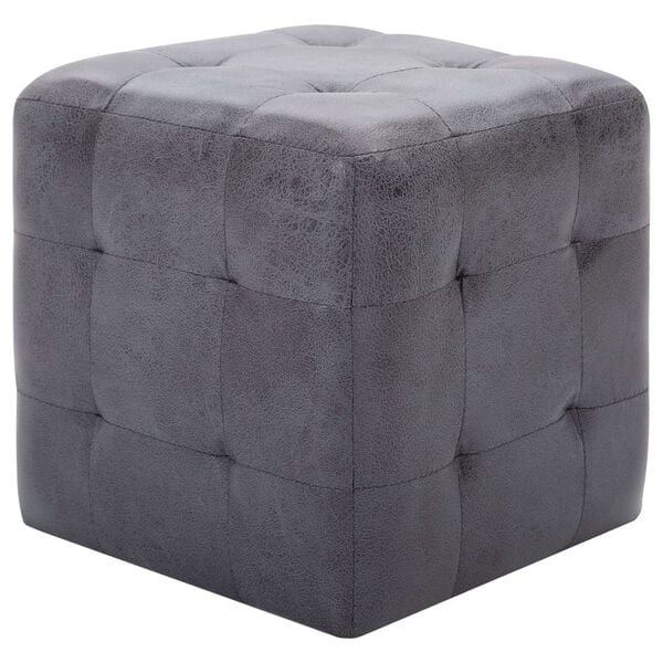 Lot de 2 poufs carrés en suédine grise - Jusqu'à -34% sur le prix