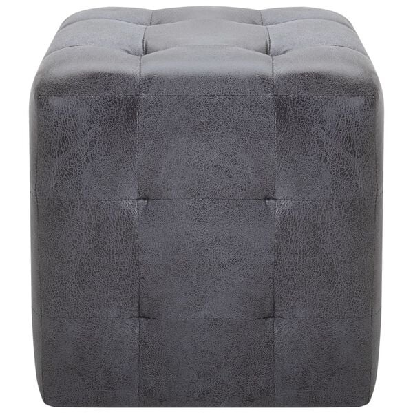 Lot de 2 poufs carrés en suédine grise - Jusqu'à -34% sur le prix